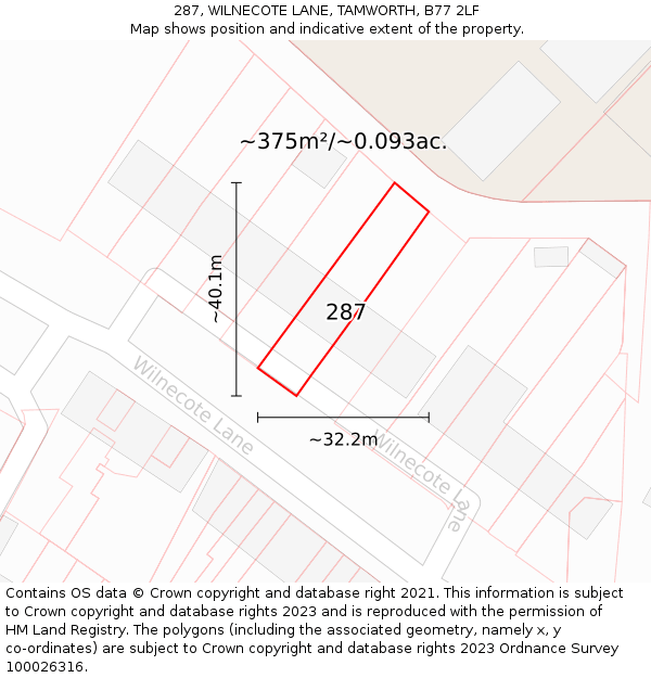 287, WILNECOTE LANE, TAMWORTH, B77 2LF: Plot and title map