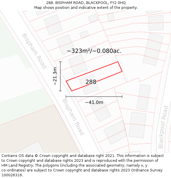 288, BISPHAM ROAD, BLACKPOOL, FY2 0HQ: Plot and title map