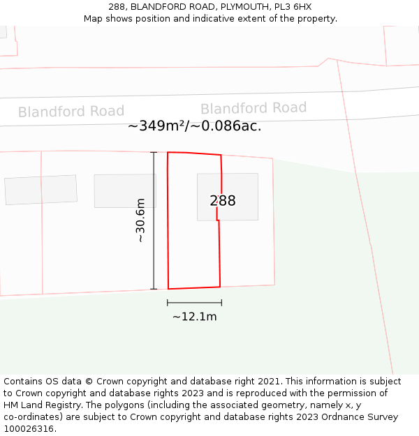 288, BLANDFORD ROAD, PLYMOUTH, PL3 6HX: Plot and title map