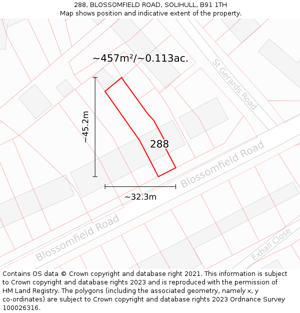 288, BLOSSOMFIELD ROAD, SOLIHULL, B91 1TH: Plot and title map