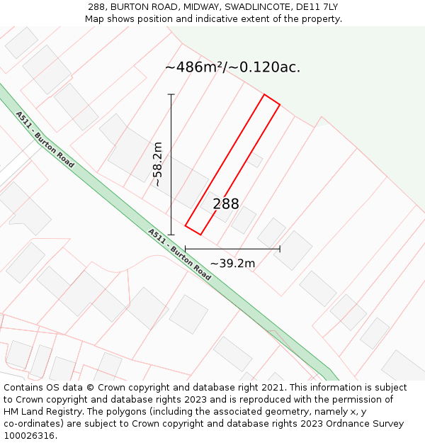 288, BURTON ROAD, MIDWAY, SWADLINCOTE, DE11 7LY: Plot and title map