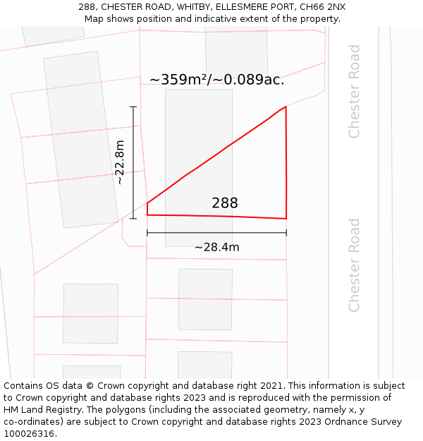 288, CHESTER ROAD, WHITBY, ELLESMERE PORT, CH66 2NX: Plot and title map