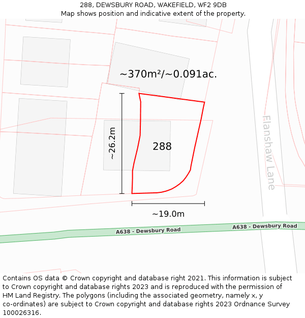 288, DEWSBURY ROAD, WAKEFIELD, WF2 9DB: Plot and title map