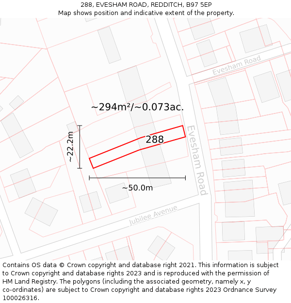 288, EVESHAM ROAD, REDDITCH, B97 5EP: Plot and title map