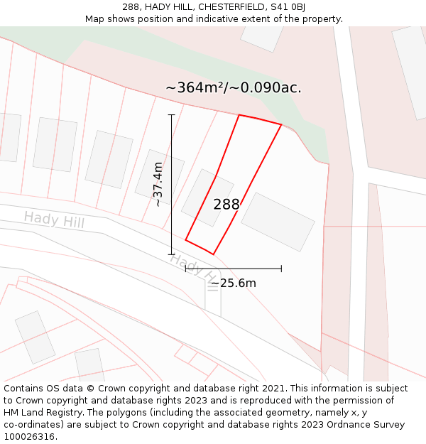 288, HADY HILL, CHESTERFIELD, S41 0BJ: Plot and title map