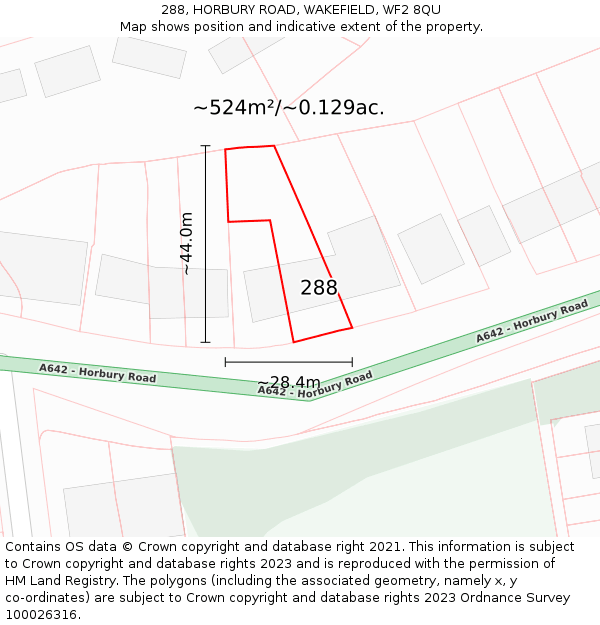 288, HORBURY ROAD, WAKEFIELD, WF2 8QU: Plot and title map