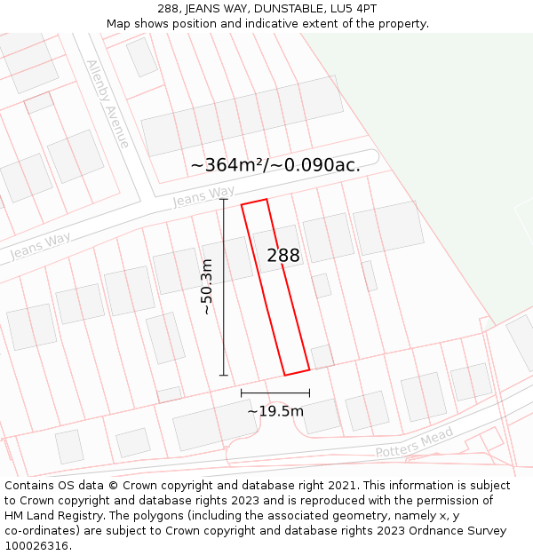 288, JEANS WAY, DUNSTABLE, LU5 4PT: Plot and title map