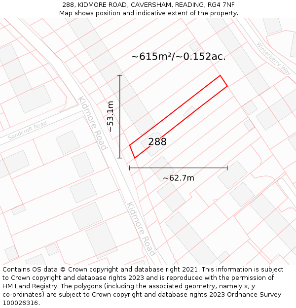 288, KIDMORE ROAD, CAVERSHAM, READING, RG4 7NF: Plot and title map