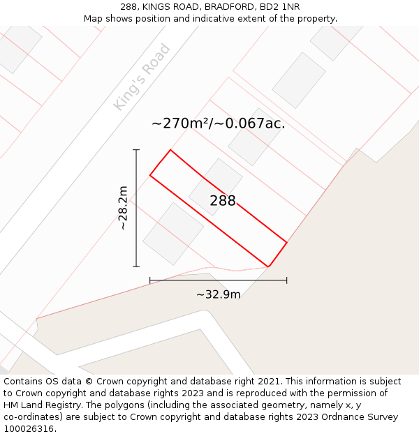 288, KINGS ROAD, BRADFORD, BD2 1NR: Plot and title map