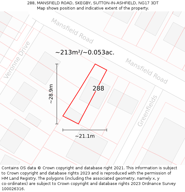 288, MANSFIELD ROAD, SKEGBY, SUTTON-IN-ASHFIELD, NG17 3DT: Plot and title map