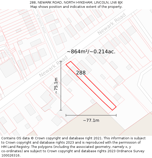 288, NEWARK ROAD, NORTH HYKEHAM, LINCOLN, LN6 8JX: Plot and title map