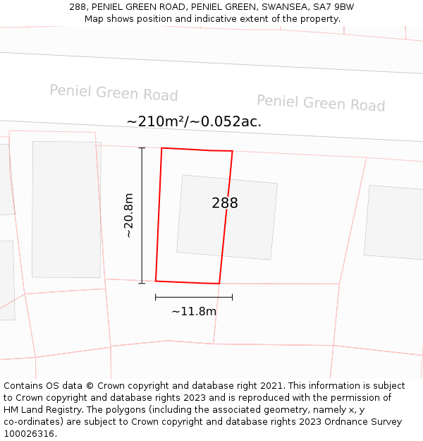 288, PENIEL GREEN ROAD, PENIEL GREEN, SWANSEA, SA7 9BW: Plot and title map