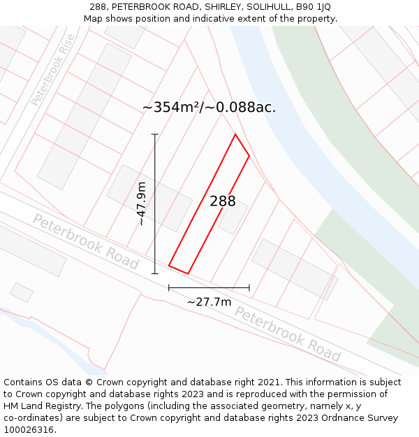 288, PETERBROOK ROAD, SHIRLEY, SOLIHULL, B90 1JQ: Plot and title map