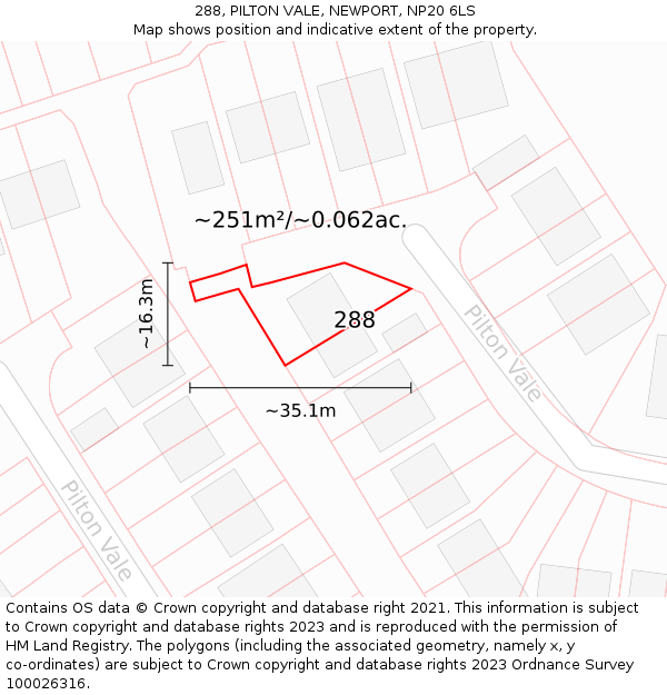 288, PILTON VALE, NEWPORT, NP20 6LS: Plot and title map