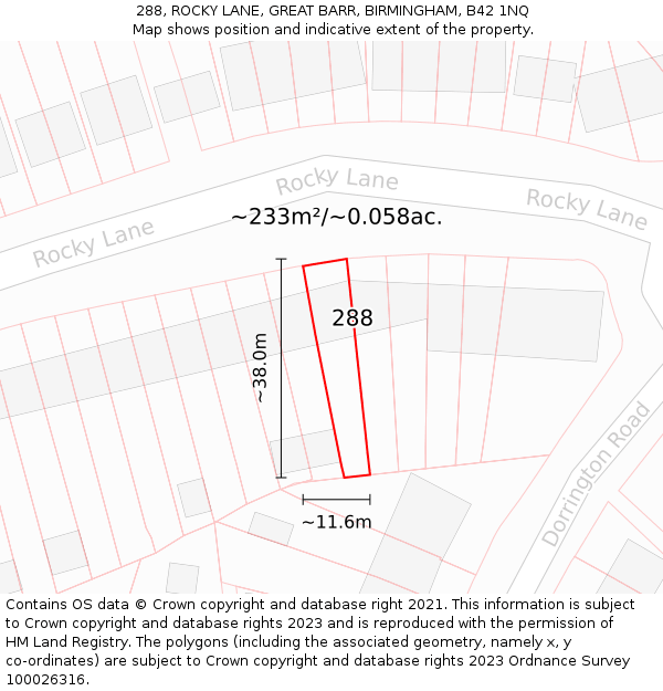 288, ROCKY LANE, GREAT BARR, BIRMINGHAM, B42 1NQ: Plot and title map