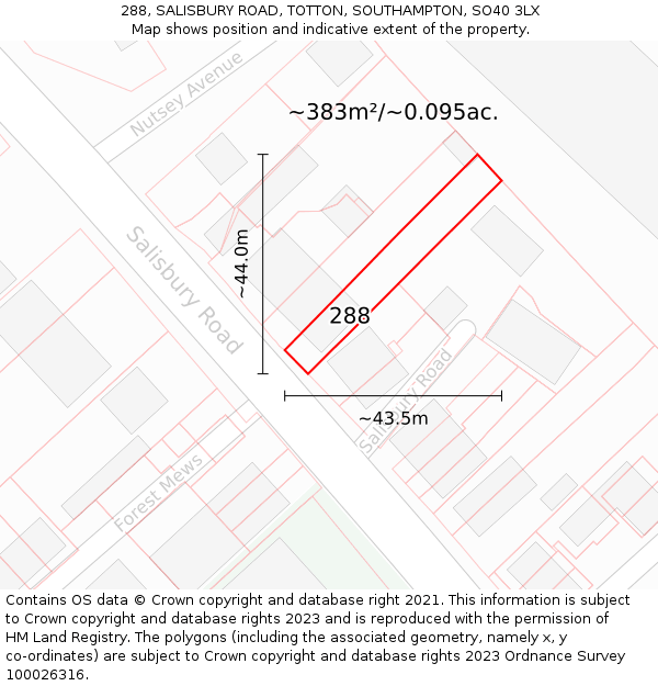 288, SALISBURY ROAD, TOTTON, SOUTHAMPTON, SO40 3LX: Plot and title map