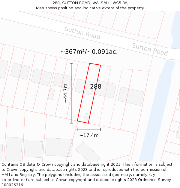 288, SUTTON ROAD, WALSALL, WS5 3AJ: Plot and title map