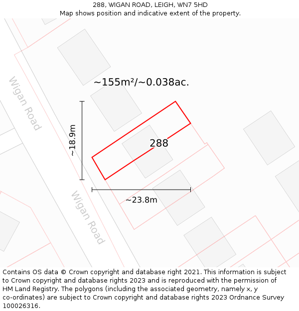 288, WIGAN ROAD, LEIGH, WN7 5HD: Plot and title map