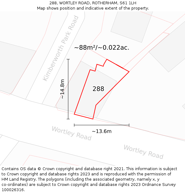 288, WORTLEY ROAD, ROTHERHAM, S61 1LH: Plot and title map