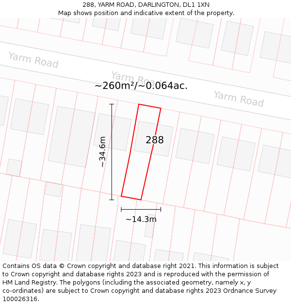 288, YARM ROAD, DARLINGTON, DL1 1XN: Plot and title map