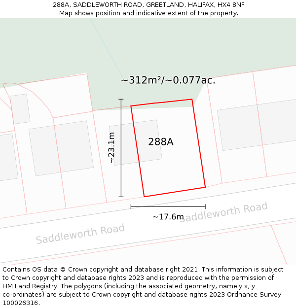 288A, SADDLEWORTH ROAD, GREETLAND, HALIFAX, HX4 8NF: Plot and title map