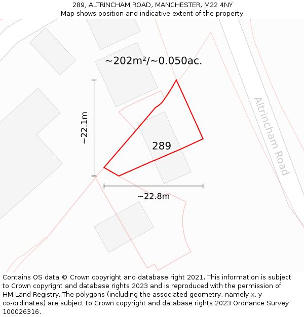 289, ALTRINCHAM ROAD, MANCHESTER, M22 4NY: Plot and title map