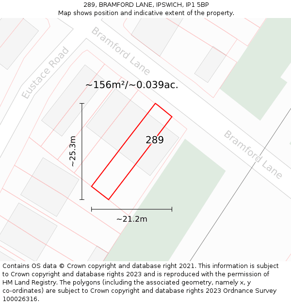 289, BRAMFORD LANE, IPSWICH, IP1 5BP: Plot and title map