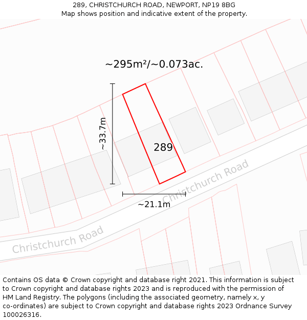 289, CHRISTCHURCH ROAD, NEWPORT, NP19 8BG: Plot and title map