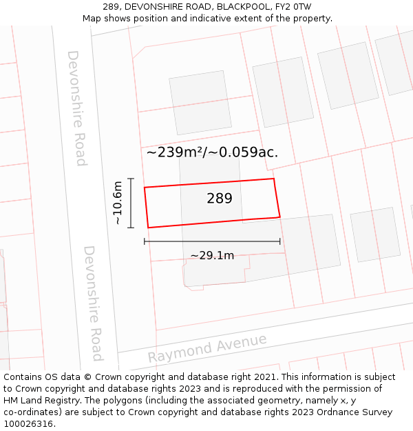 289, DEVONSHIRE ROAD, BLACKPOOL, FY2 0TW: Plot and title map