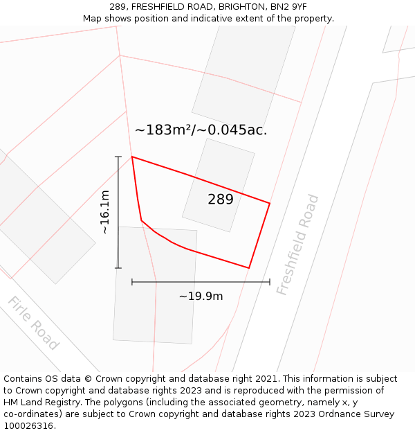 289, FRESHFIELD ROAD, BRIGHTON, BN2 9YF: Plot and title map