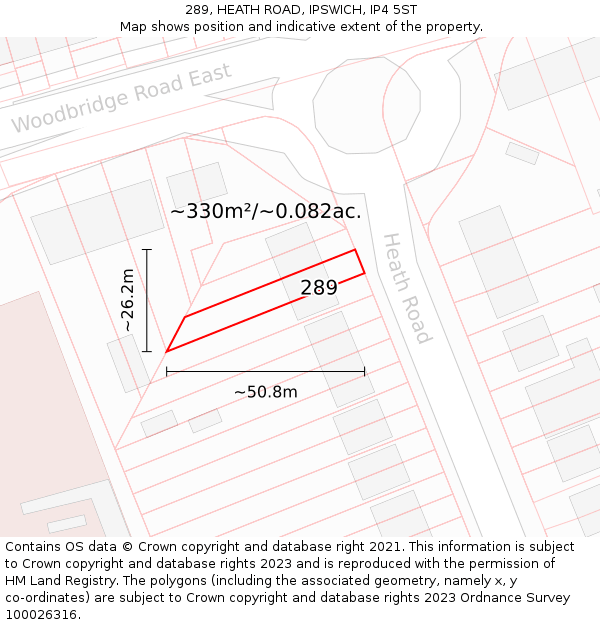 289, HEATH ROAD, IPSWICH, IP4 5ST: Plot and title map