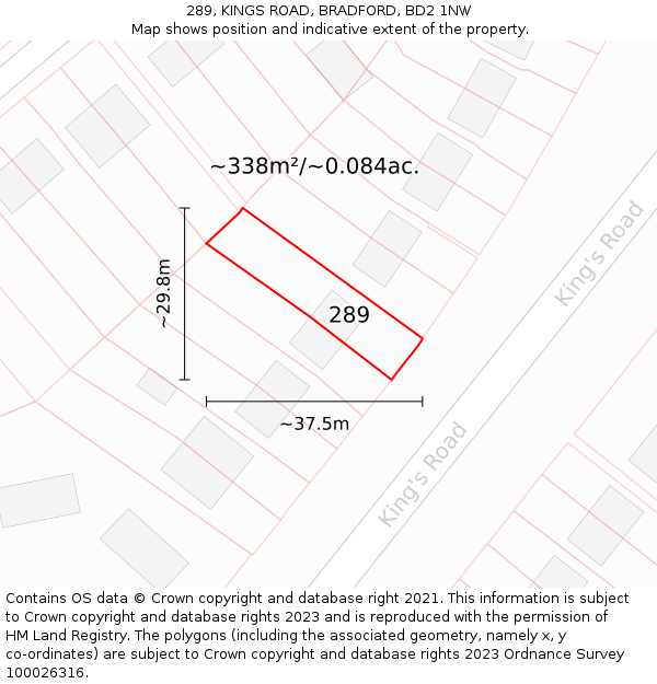 289, KINGS ROAD, BRADFORD, BD2 1NW: Plot and title map