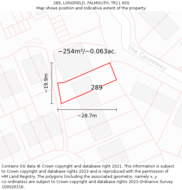 289, LONGFIELD, FALMOUTH, TR11 4SS: Plot and title map