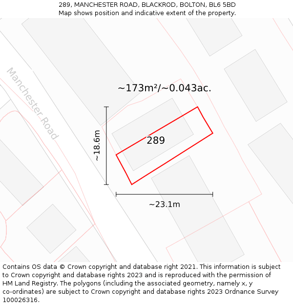 289, MANCHESTER ROAD, BLACKROD, BOLTON, BL6 5BD: Plot and title map