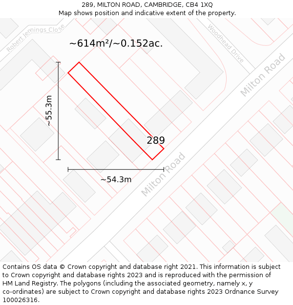 289, MILTON ROAD, CAMBRIDGE, CB4 1XQ: Plot and title map