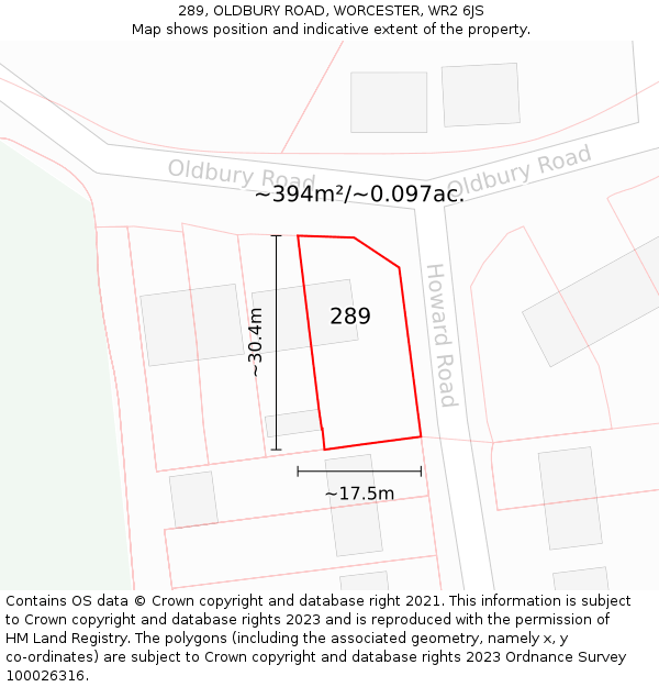 289, OLDBURY ROAD, WORCESTER, WR2 6JS: Plot and title map