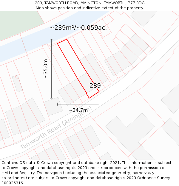 289, TAMWORTH ROAD, AMINGTON, TAMWORTH, B77 3DG: Plot and title map