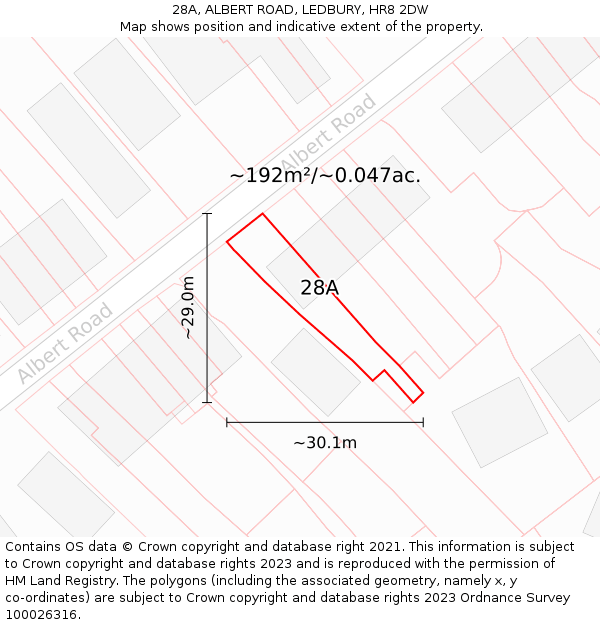 28A, ALBERT ROAD, LEDBURY, HR8 2DW: Plot and title map