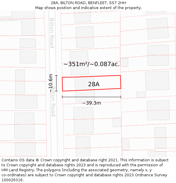 28A, BILTON ROAD, BENFLEET, SS7 2HH: Plot and title map