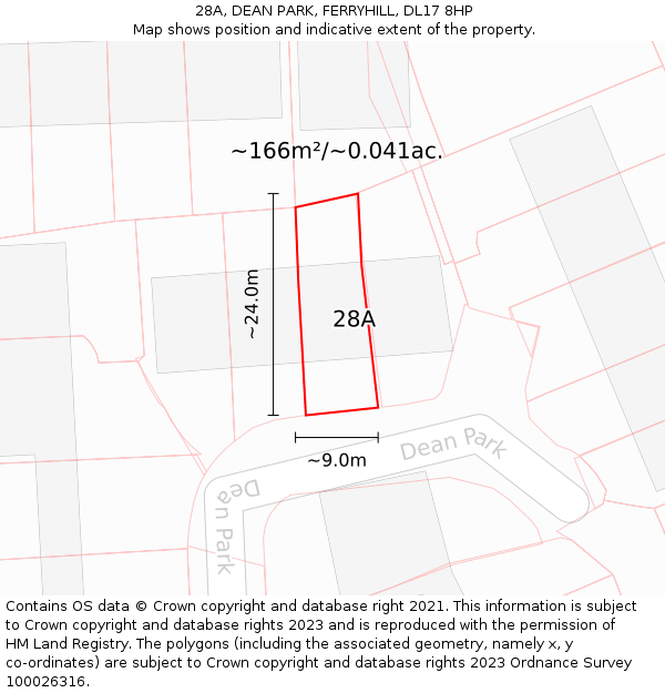 28A, DEAN PARK, FERRYHILL, DL17 8HP: Plot and title map