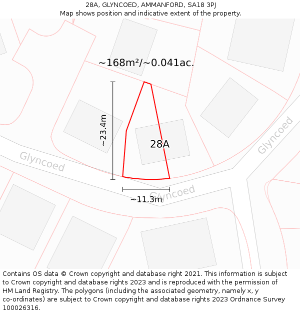 28A, GLYNCOED, AMMANFORD, SA18 3PJ: Plot and title map