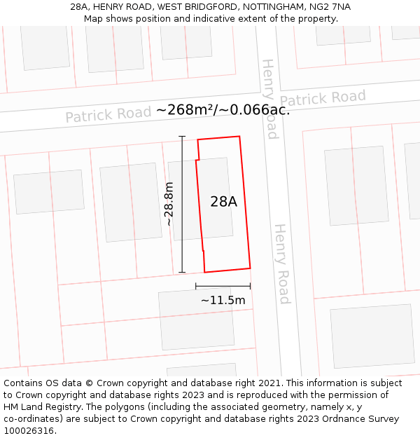 28A, HENRY ROAD, WEST BRIDGFORD, NOTTINGHAM, NG2 7NA: Plot and title map