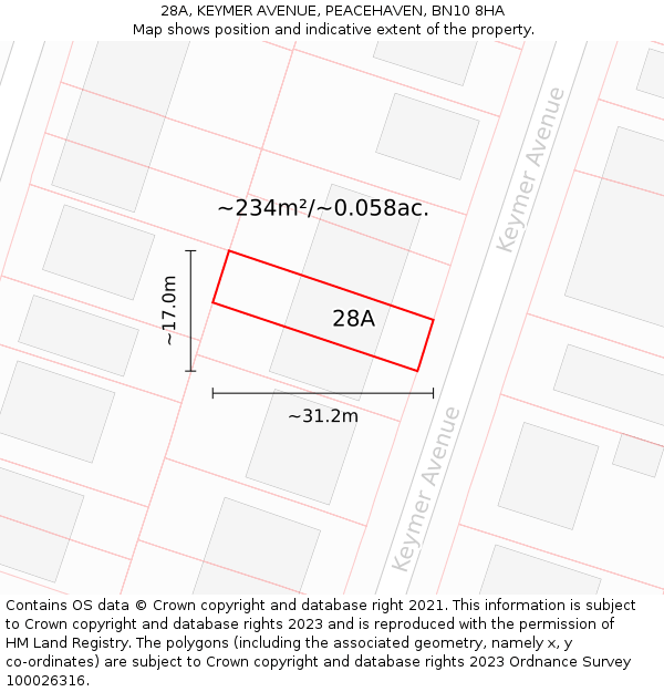 28A, KEYMER AVENUE, PEACEHAVEN, BN10 8HA: Plot and title map