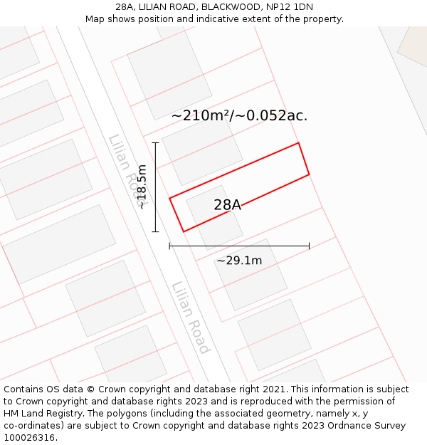 28A, LILIAN ROAD, BLACKWOOD, NP12 1DN: Plot and title map