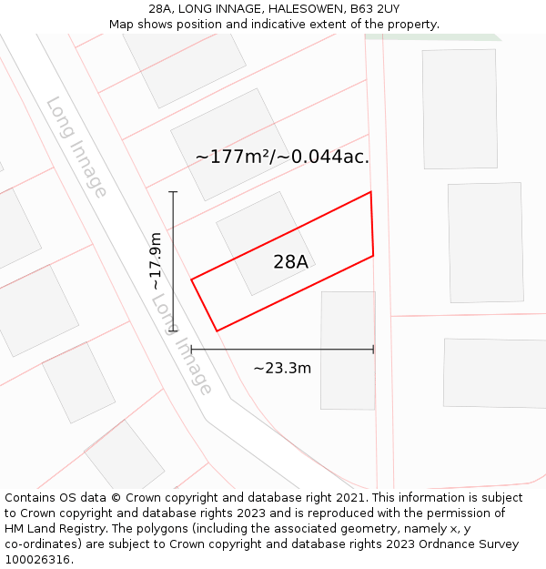 28A, LONG INNAGE, HALESOWEN, B63 2UY: Plot and title map