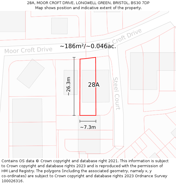 28A, MOOR CROFT DRIVE, LONGWELL GREEN, BRISTOL, BS30 7DP: Plot and title map