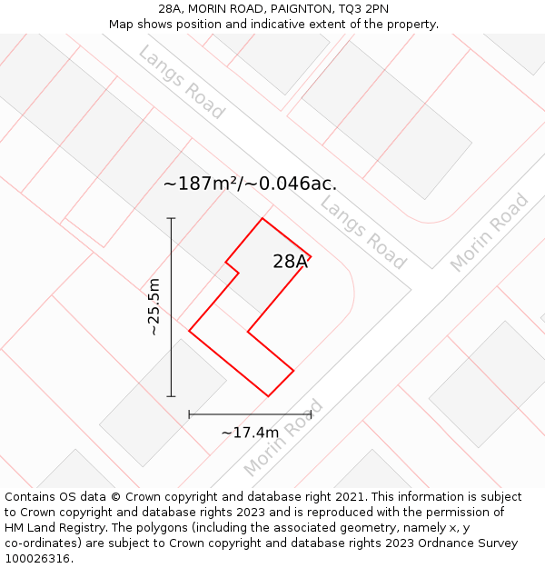 28A, MORIN ROAD, PAIGNTON, TQ3 2PN: Plot and title map