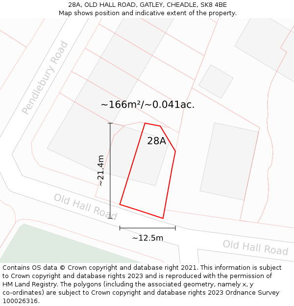 28A, OLD HALL ROAD, GATLEY, CHEADLE, SK8 4BE: Plot and title map