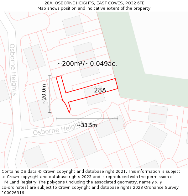 28A, OSBORNE HEIGHTS, EAST COWES, PO32 6FE: Plot and title map