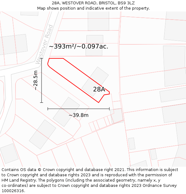 28A, WESTOVER ROAD, BRISTOL, BS9 3LZ: Plot and title map